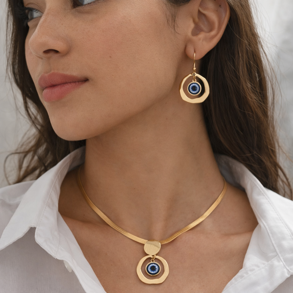 Set Collar y Aretes Ojo Turco