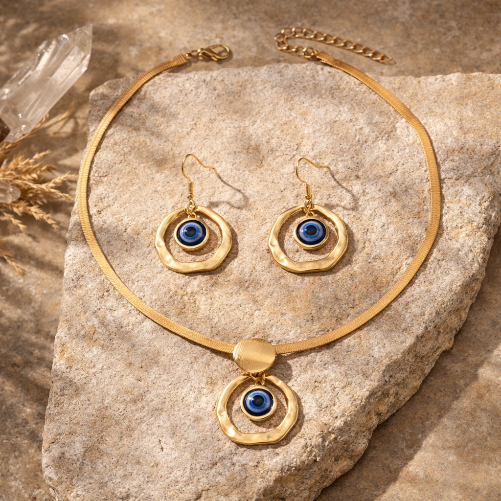 Set Collar y Aretes Ojo Turco