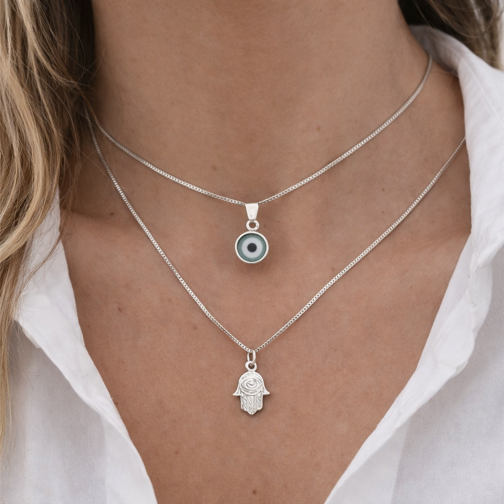 Collar Doble Ojo Turco & Mano de Fátima