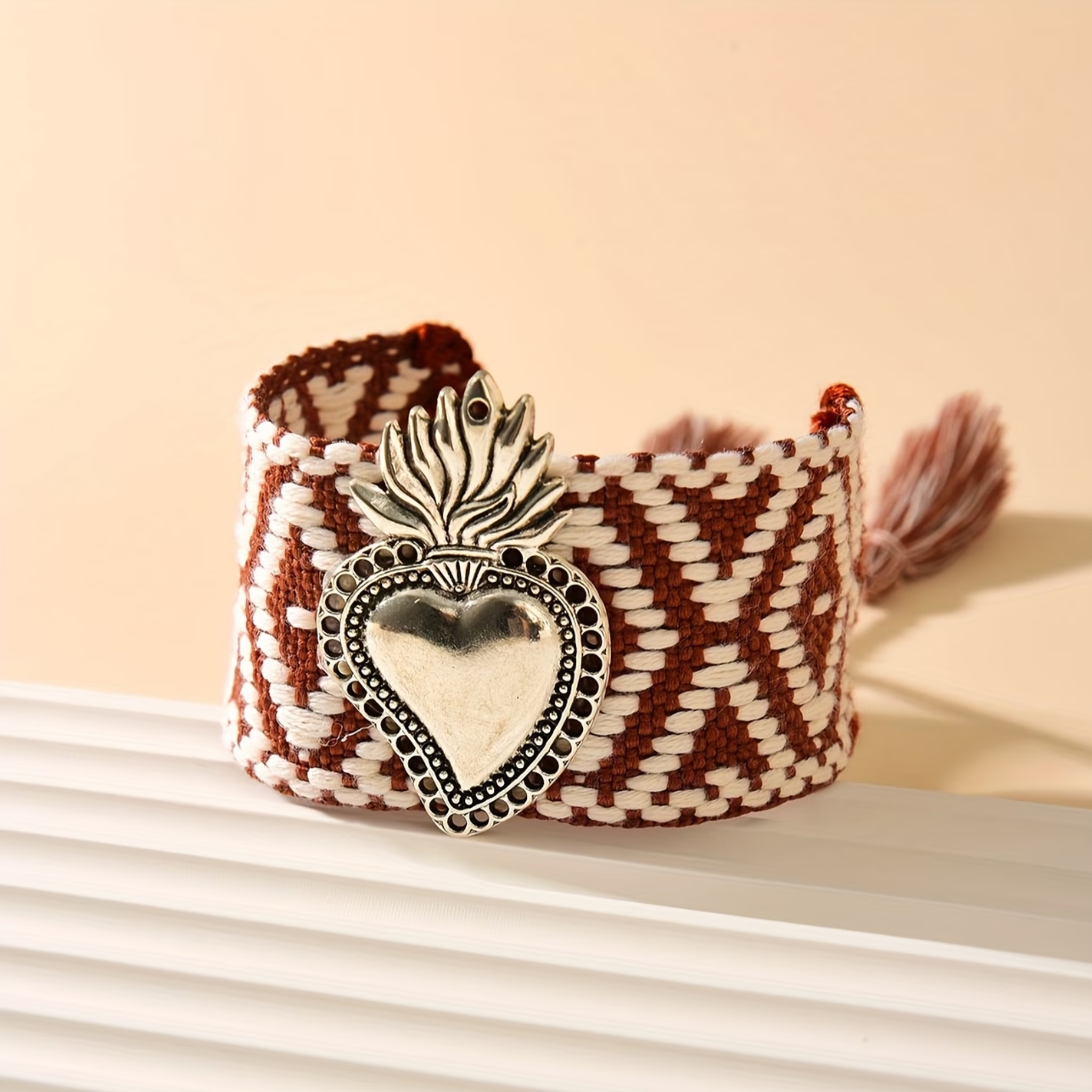 Pulsera Corazón Milagro Bohemio -CAFÉ-